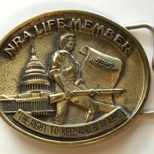 COPY - Men's Brass Belt  Buckle  NRA LIFE MEMBER, 1984
